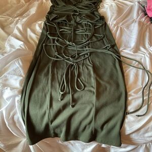 Fashion Nova Olive Backless Lace-Up Two Piece Skirt Set